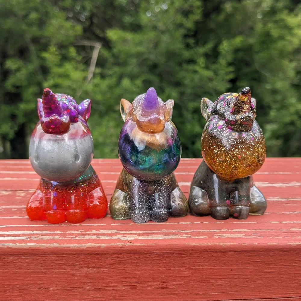 Unicorn Set Three Cute Kawaii Gift Handmade Epoxy Resin Glitter Colorful Rainbow - Picture 3 of 15